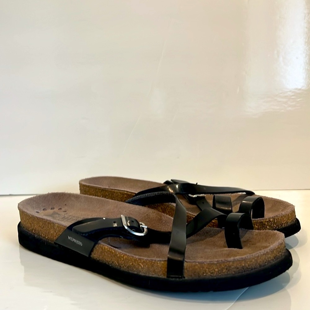 Mephisto Black Patent Leather Slip On‎ Sandals Size 42 EU 9-9.5 US